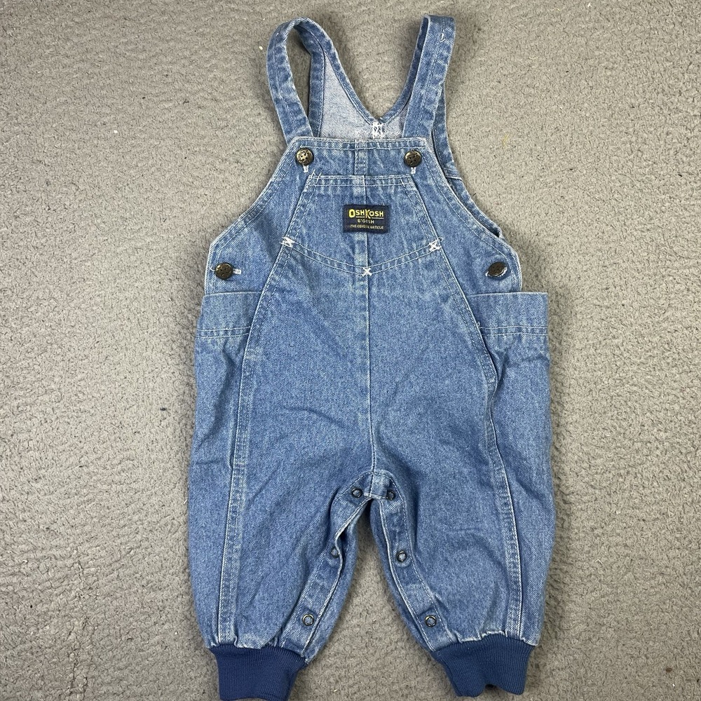 Vintage Oshkosh B'Gosh Boys 18m Cotton Denim Blue Jean Bibs Overalls USA Made